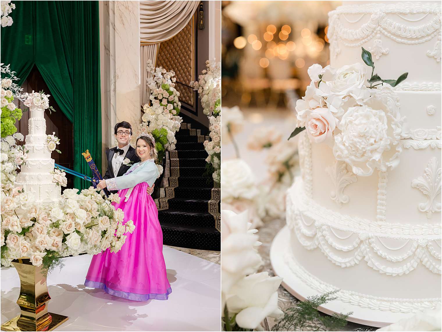 husband and wife cutting the cake