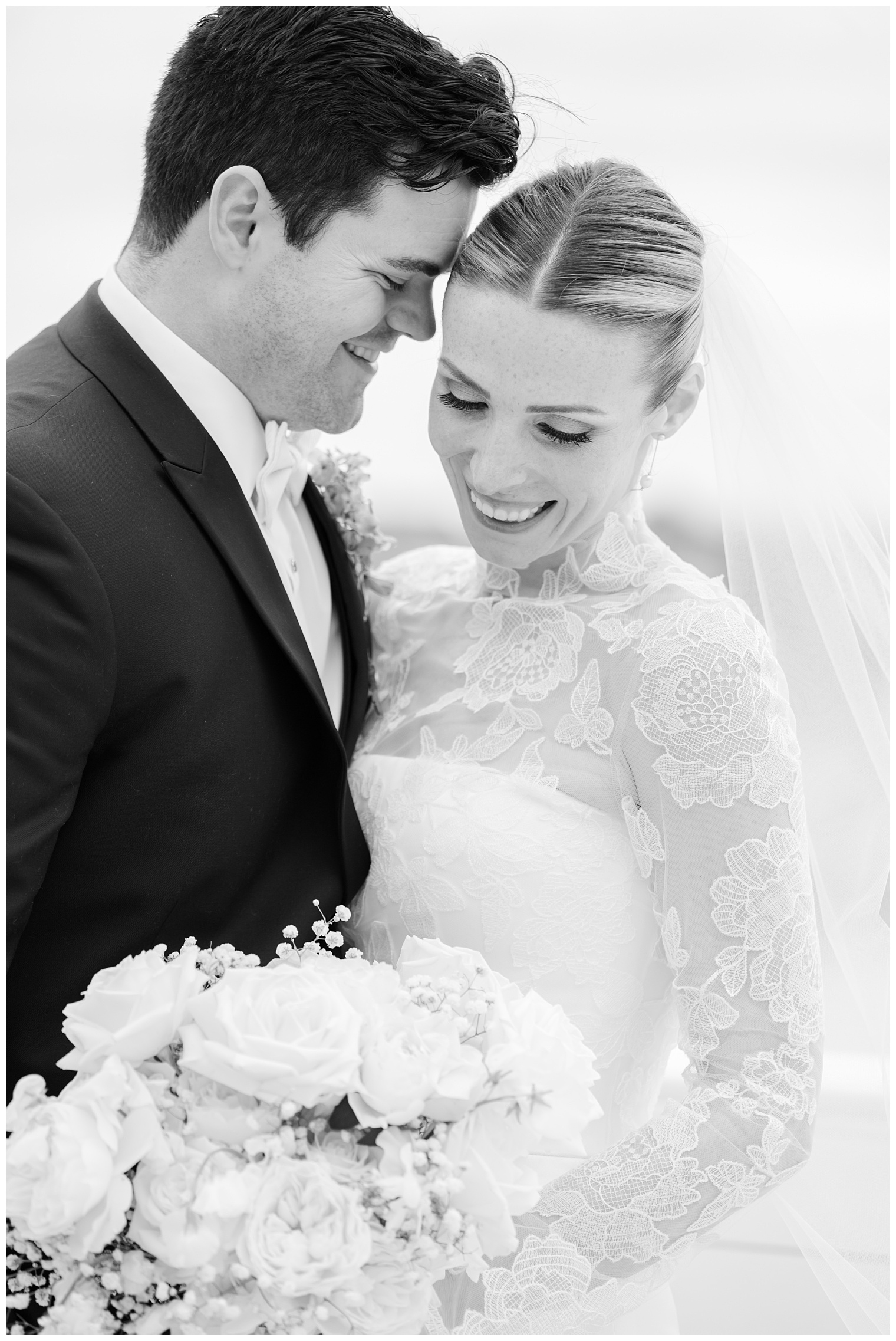 black and white bride and groom portrait