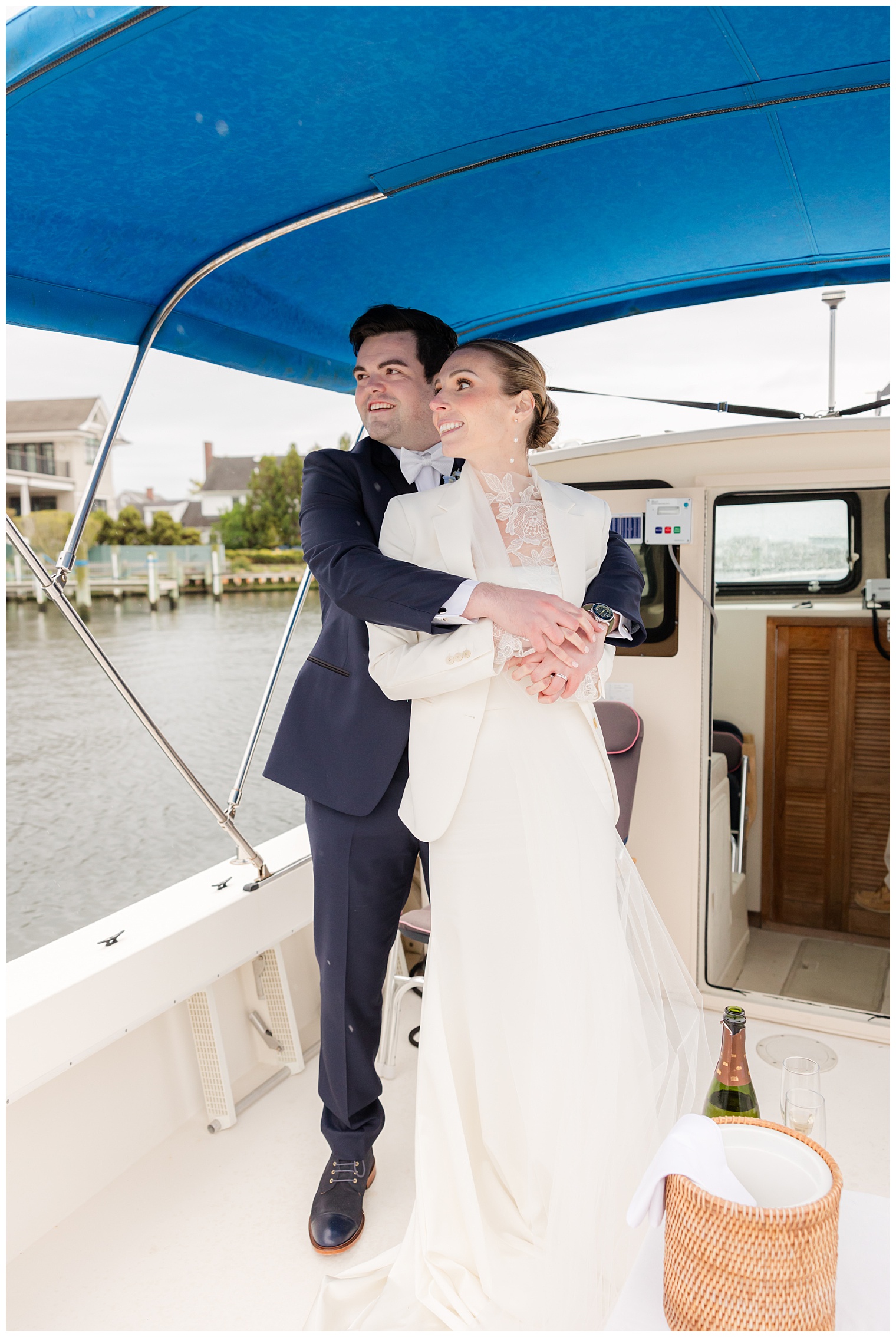 bride and groom in a boat