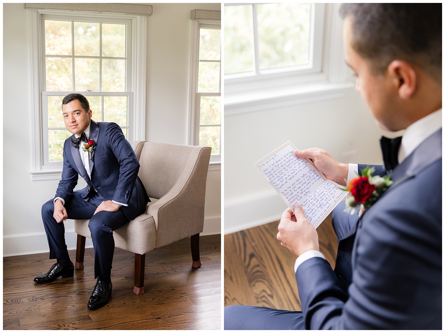 groom reading a love letter