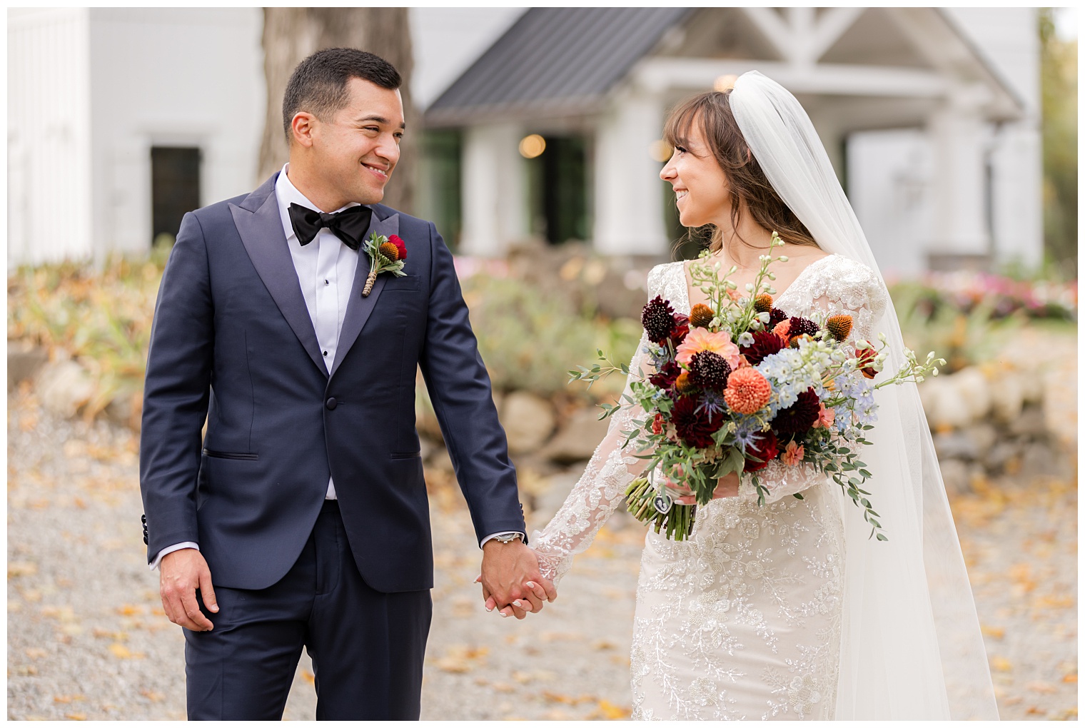 bride and groom walking 