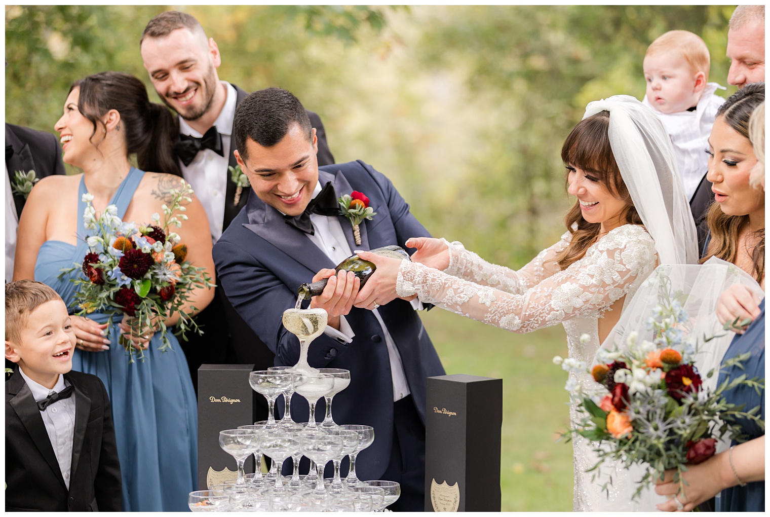 bride and groom celebrating together