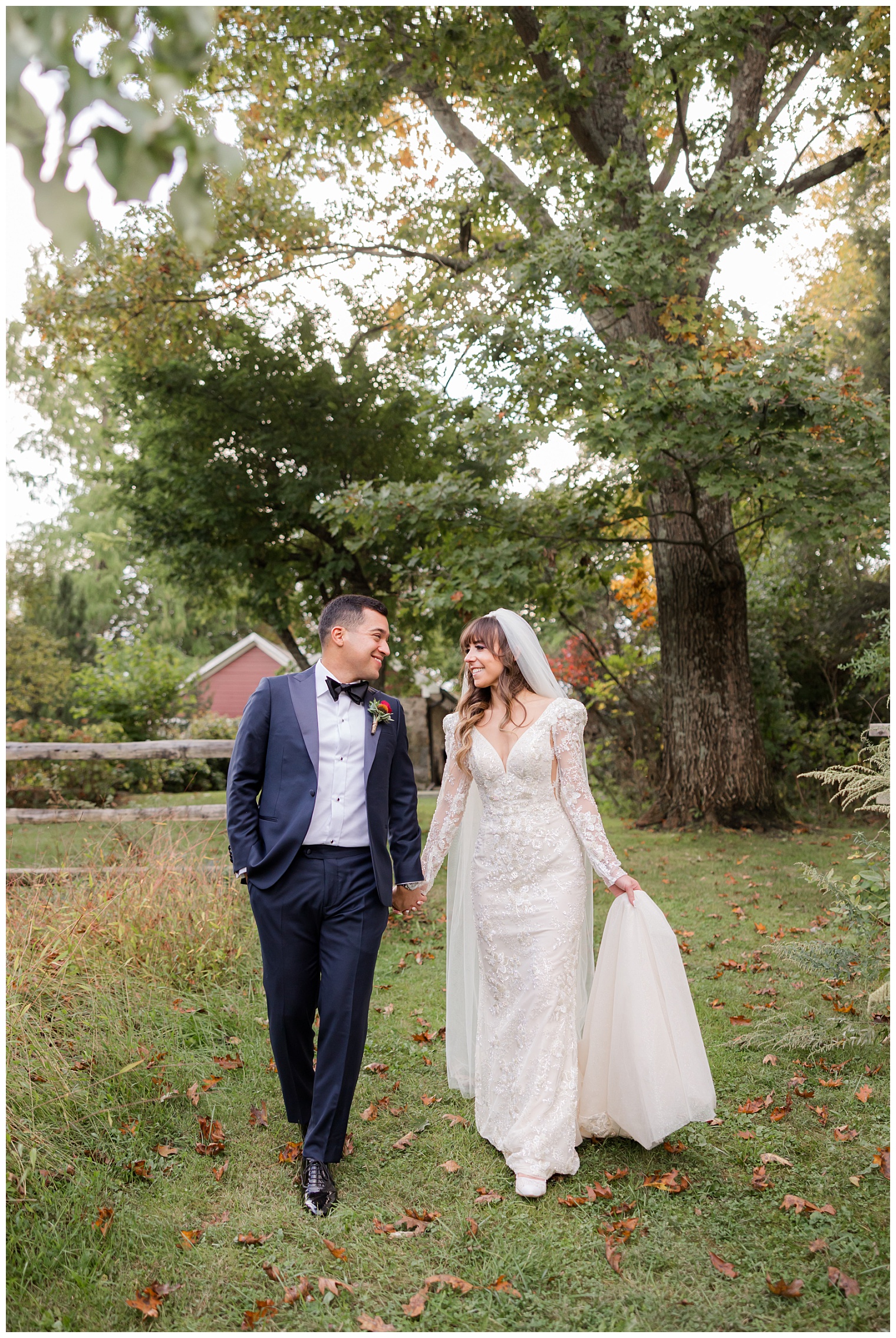 bride and groom walking 