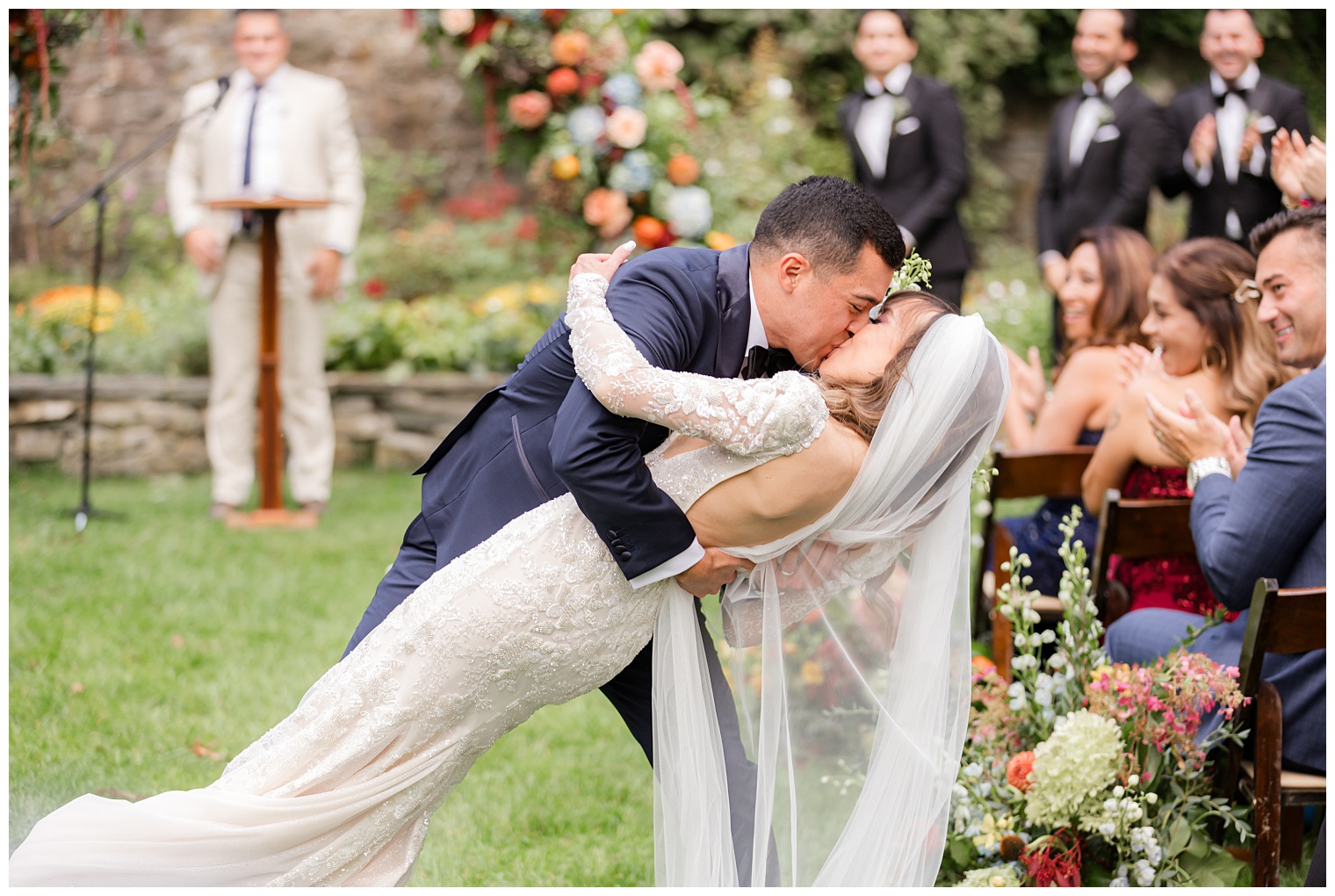 groom and bride kissing