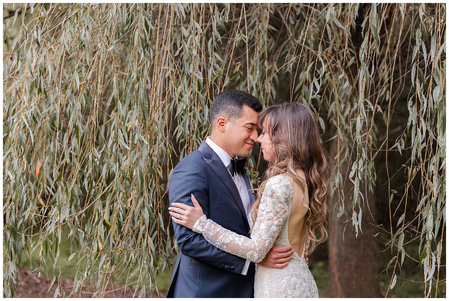 bride and groom looking at each other