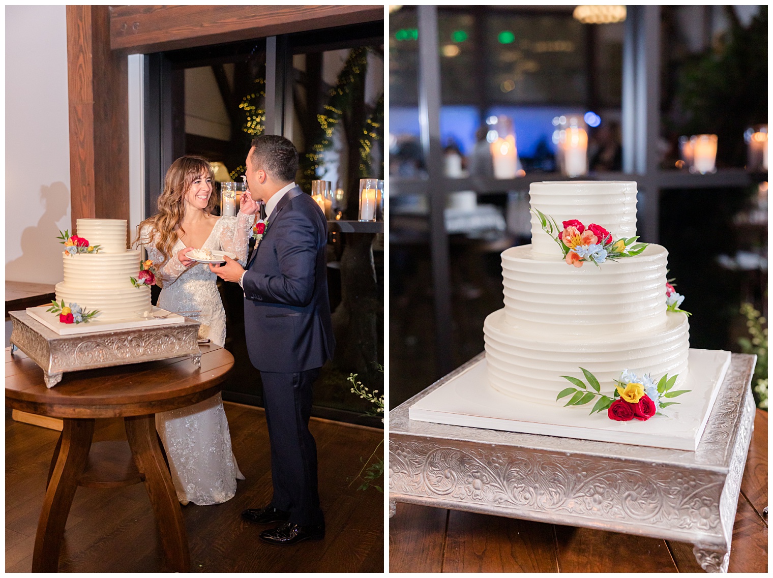 Husband and wife cutting the cake. 