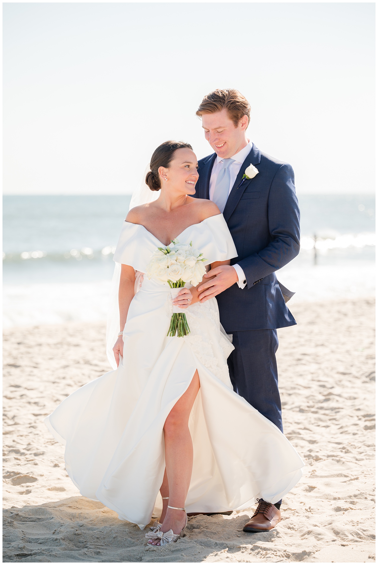 bride and groom posing