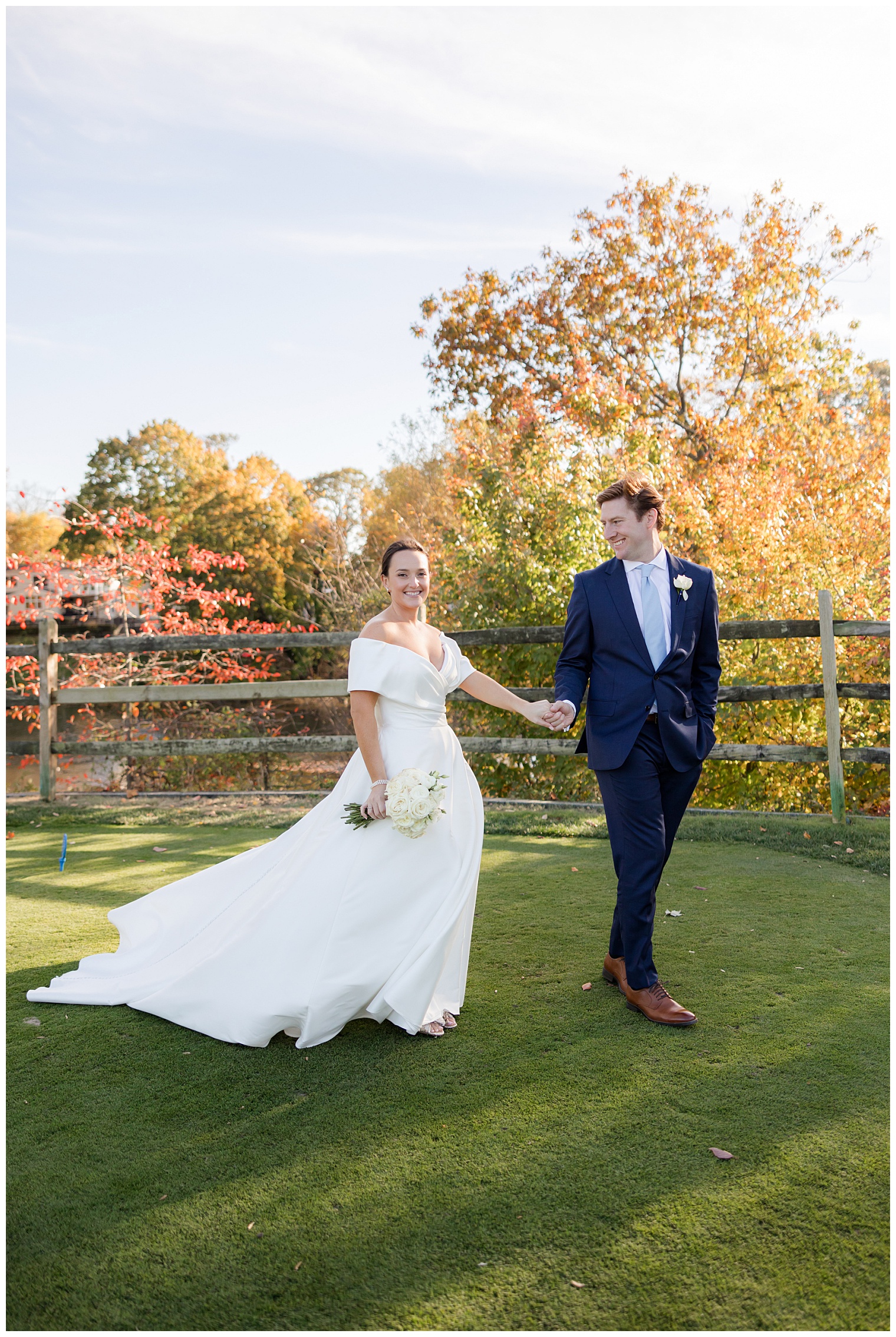 groom and bride walking