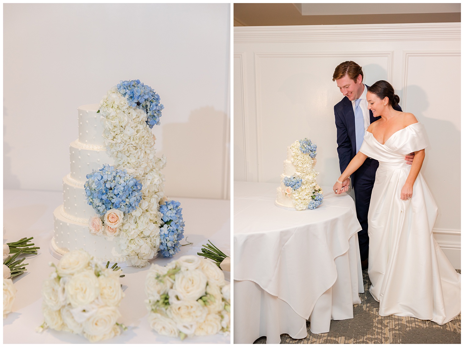 husband and wife cutting the cake