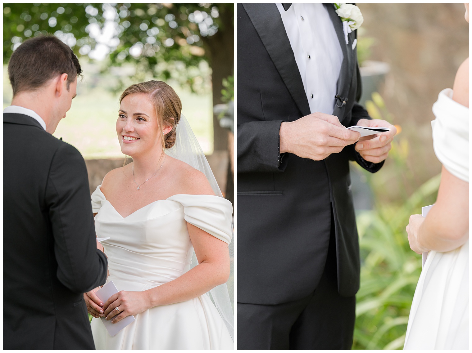 bride and groom reading their vows