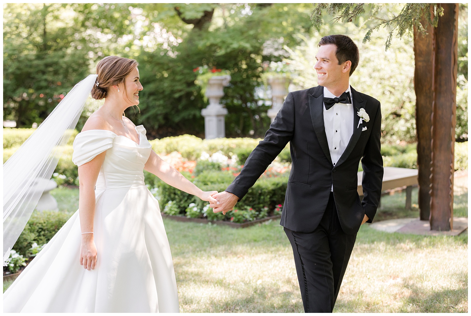 bride and groom looking at each other