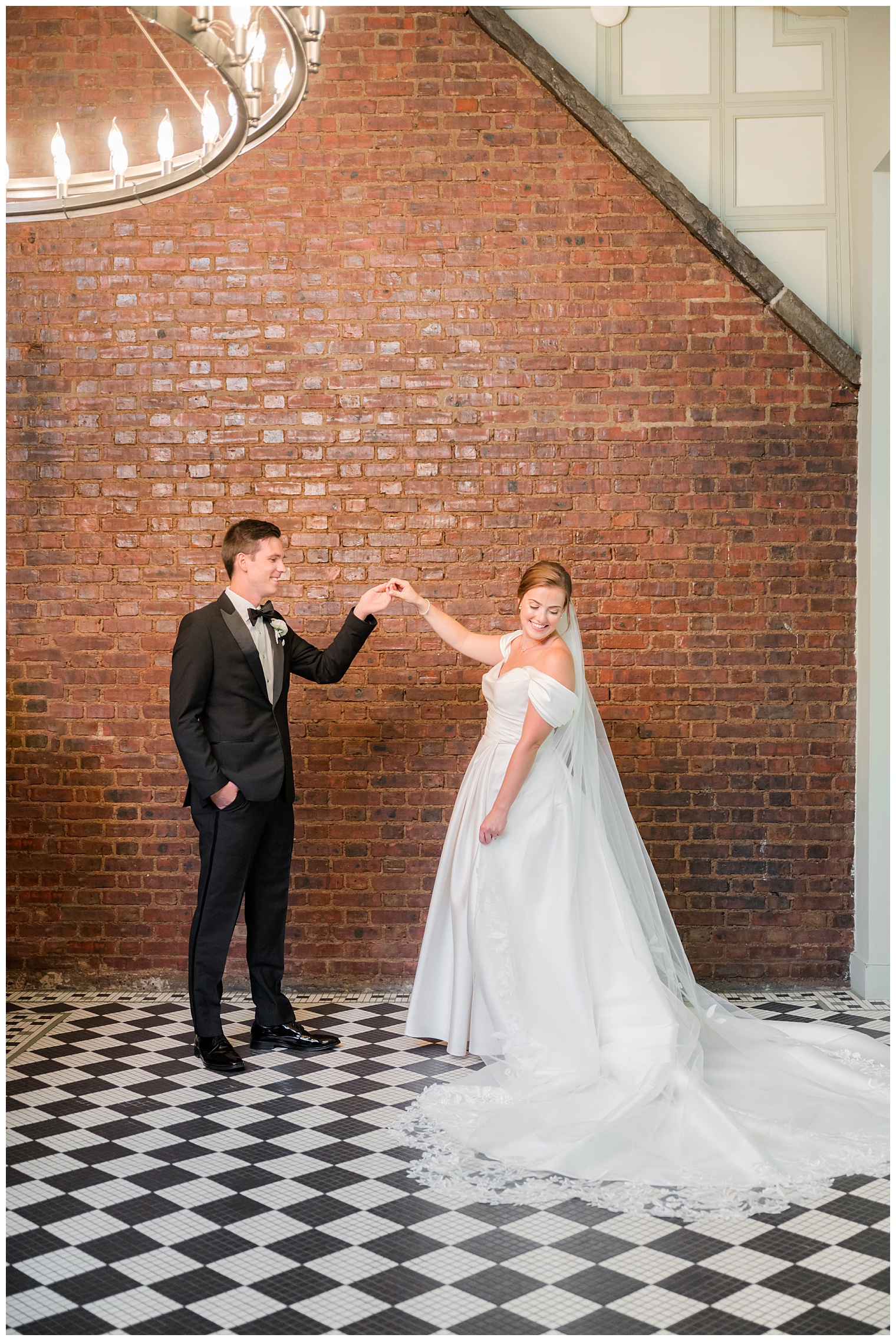 bride and groom posing