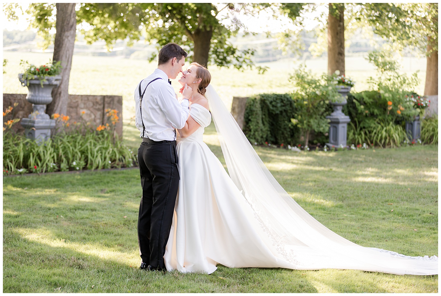 bride and groom looking at each other