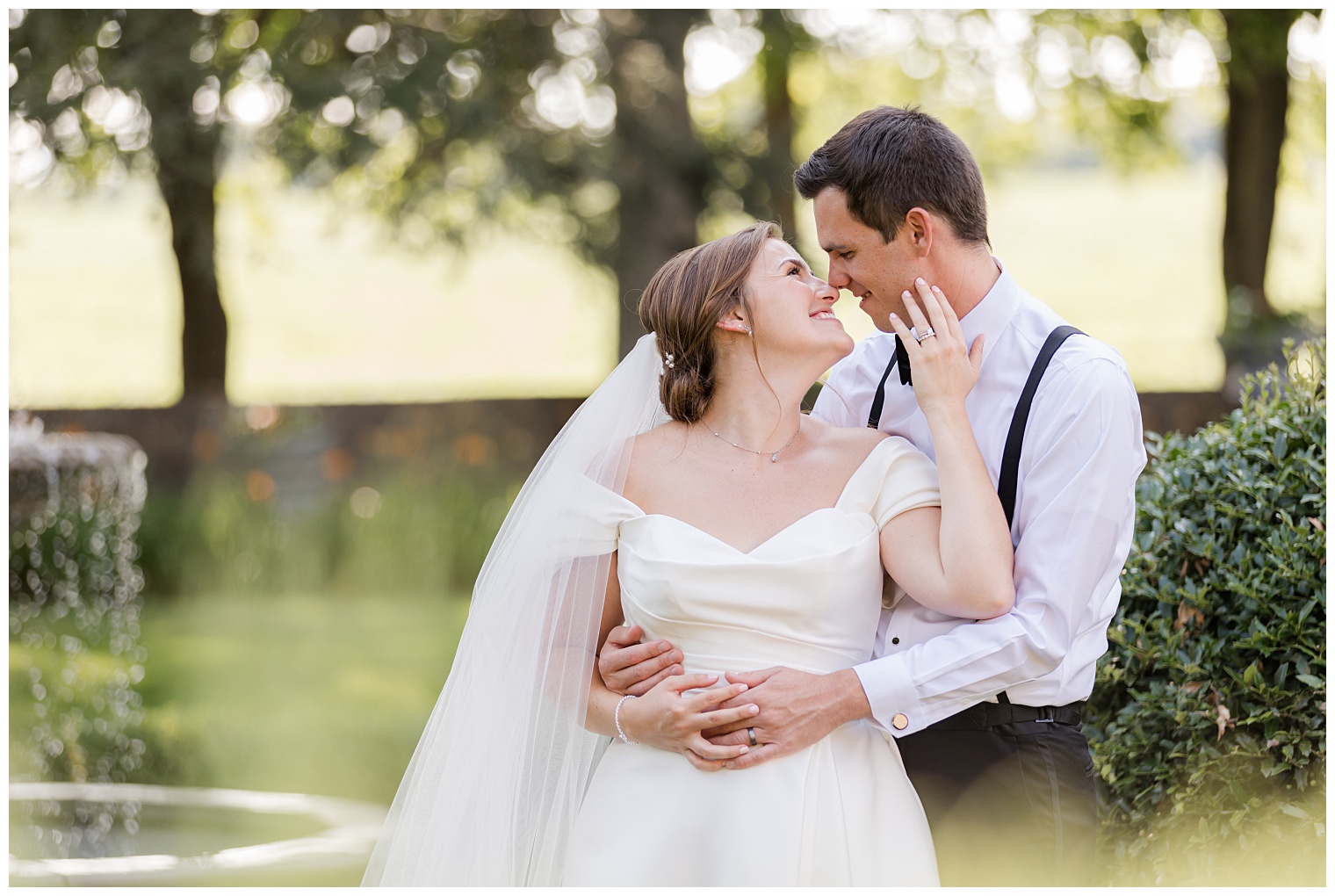 bride and groom looking at each other