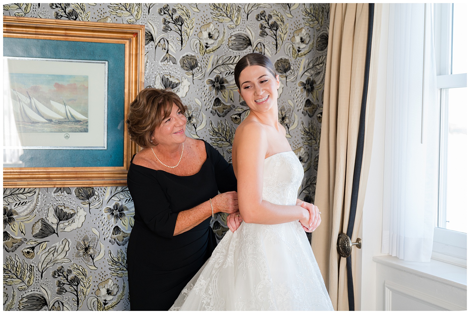 mother helping the bride with final touches