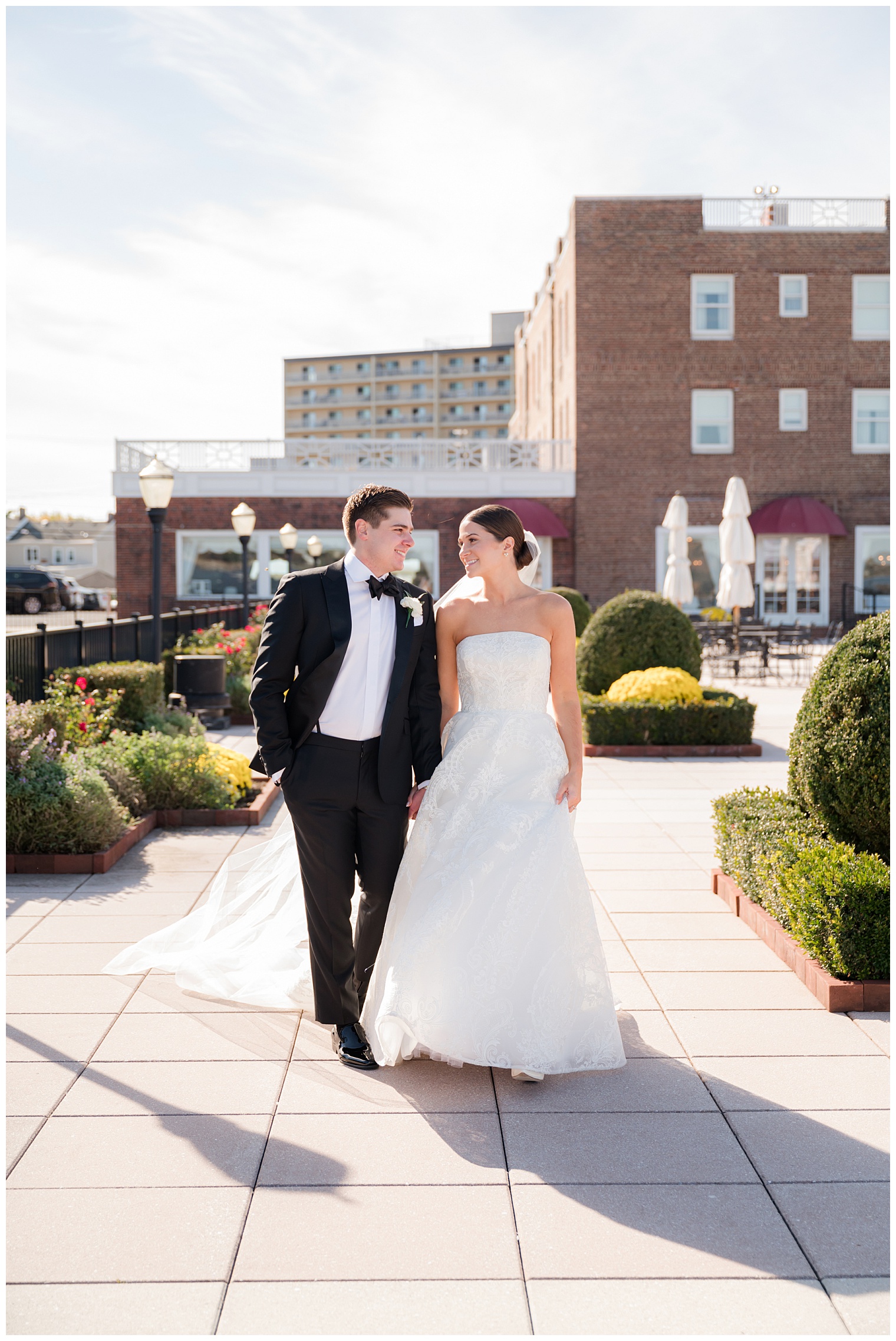 bride and groom walking