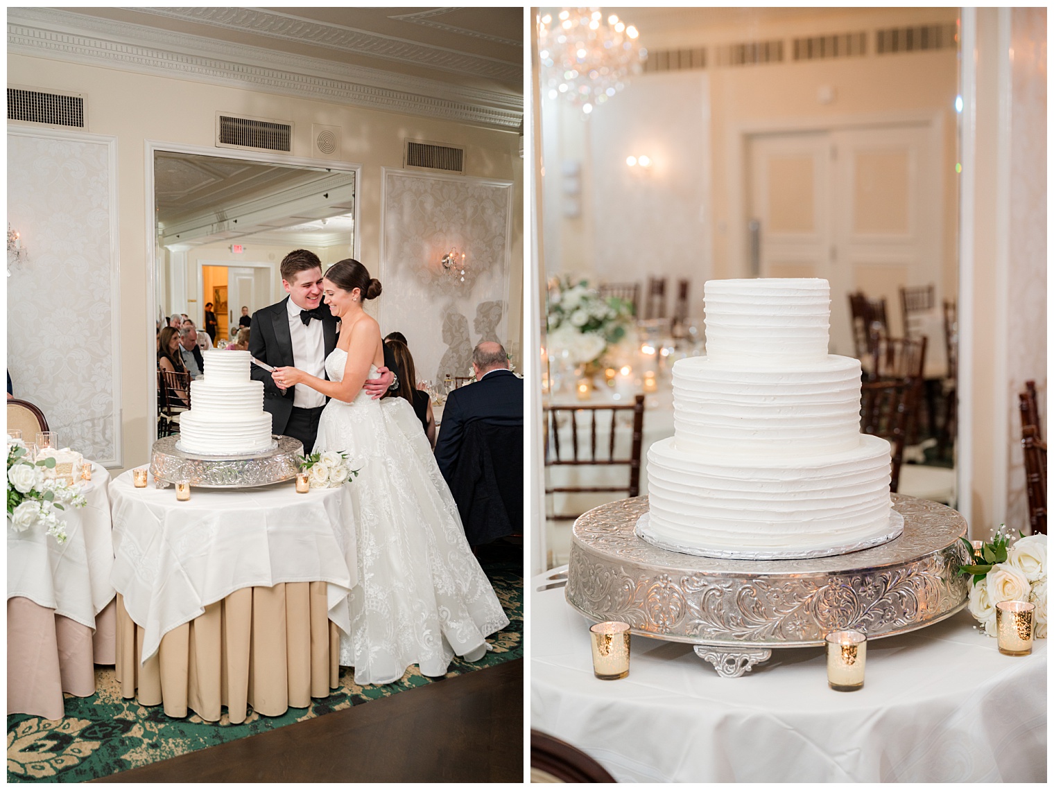 husband and wife cutting the cake