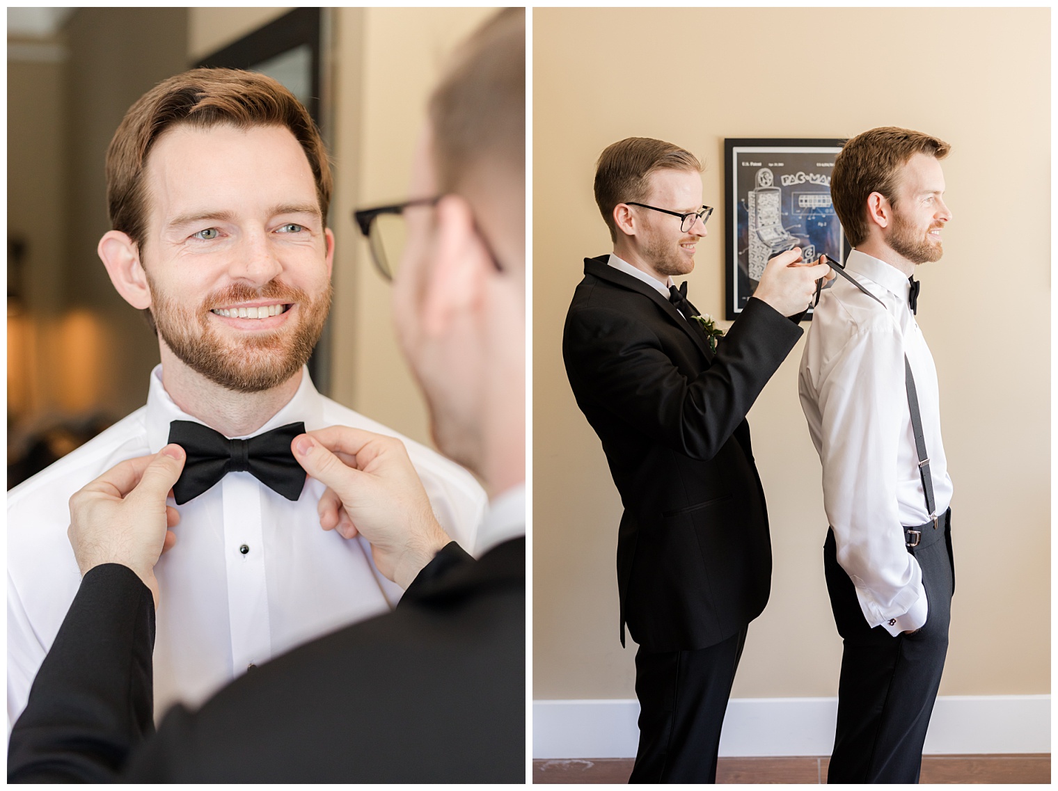 best man helping the groom get ready for the wedding