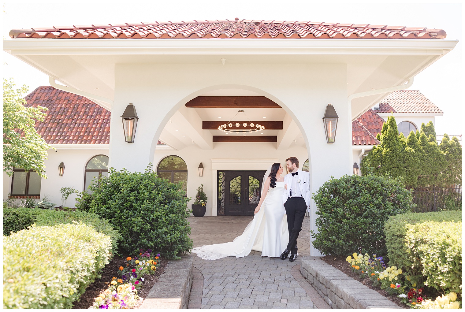 bride and groom posing