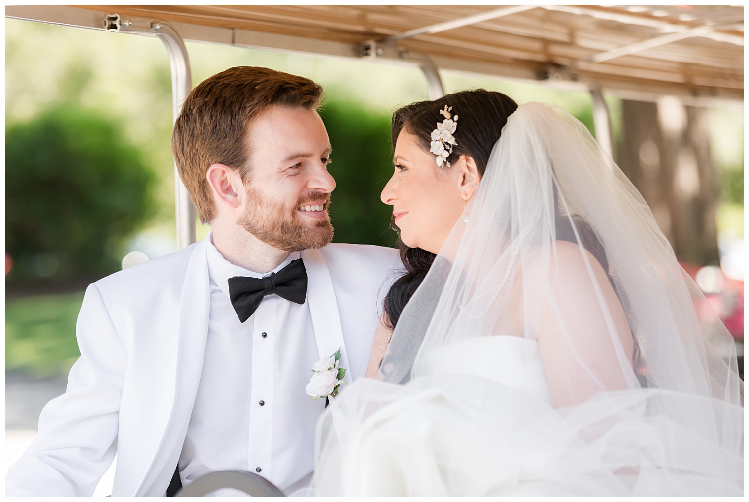 bride and groom looking at each other