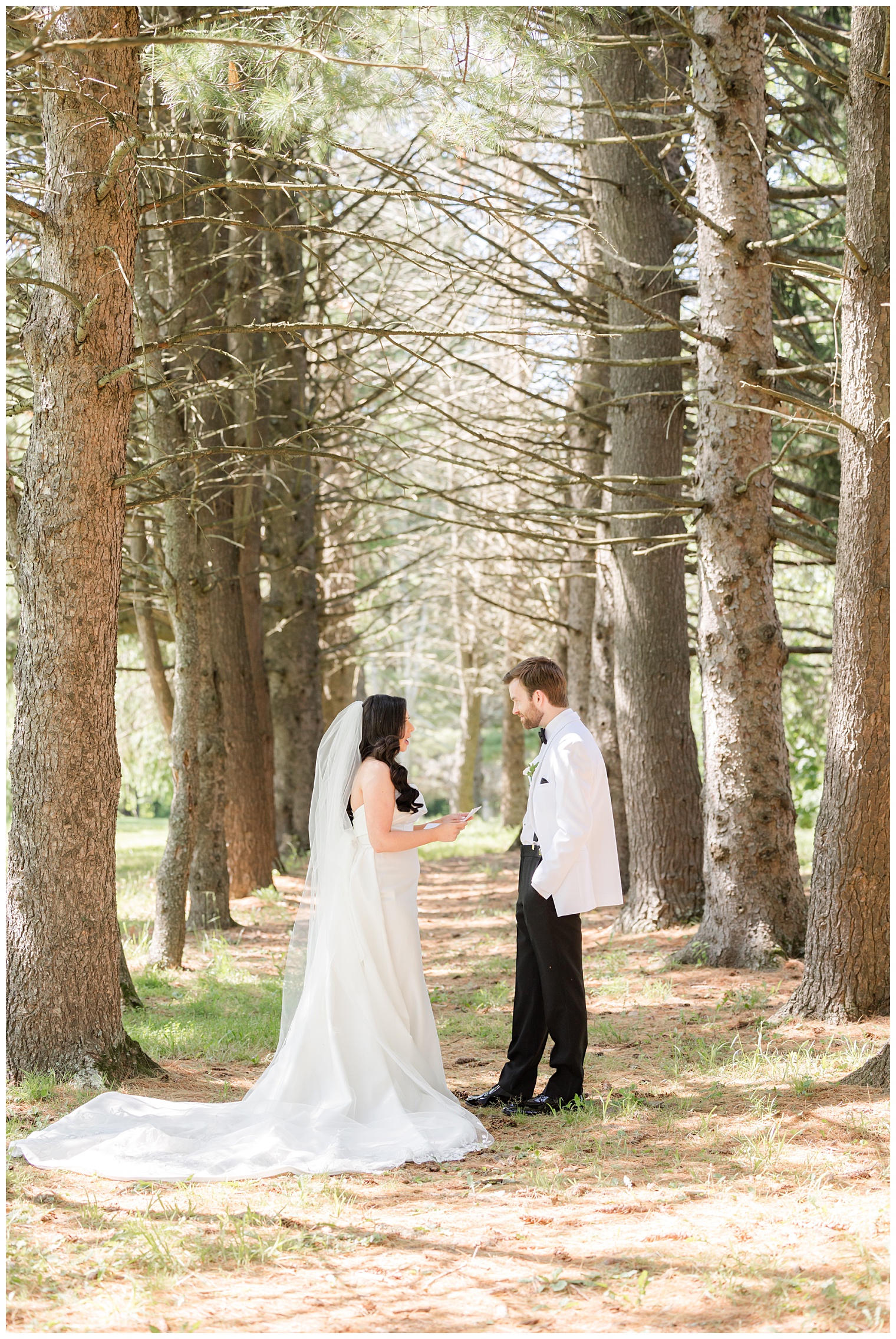 bride and groom ready a letter