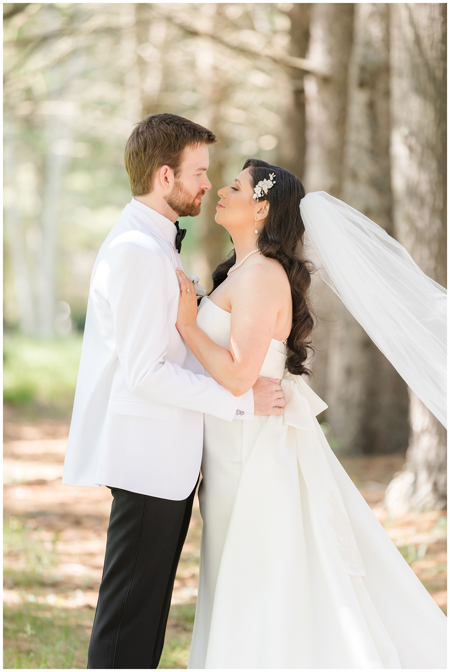 bride and groom looking at each other