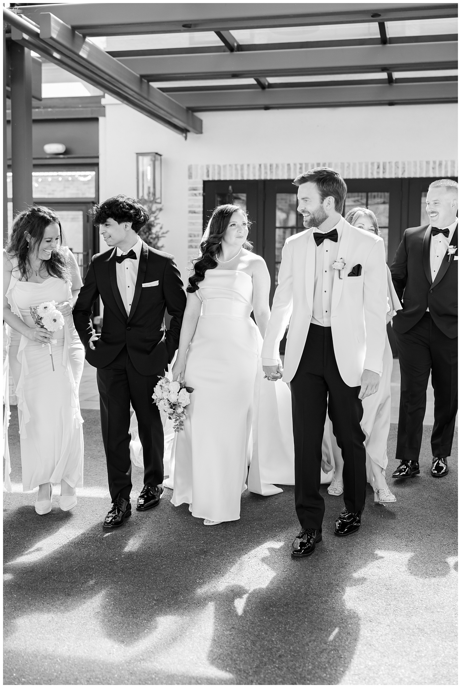 bride and groom walking with their courtship