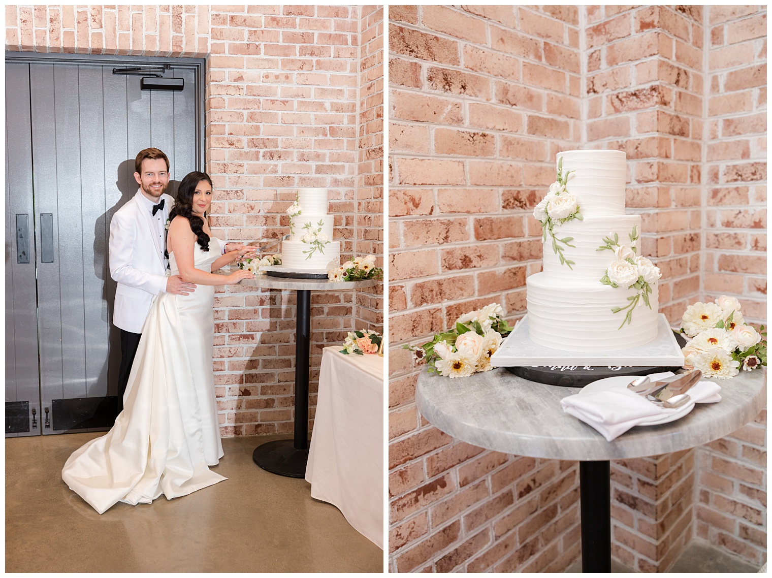 bride and groom cutting the wedding cake