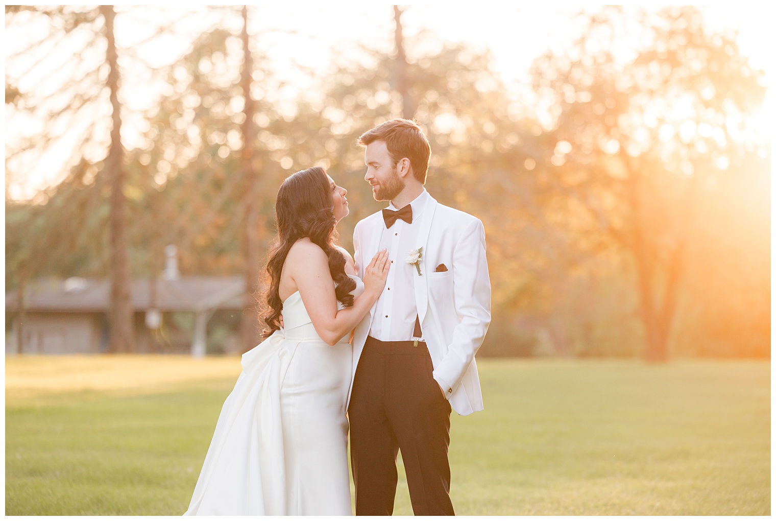 bride and groom looking at each other