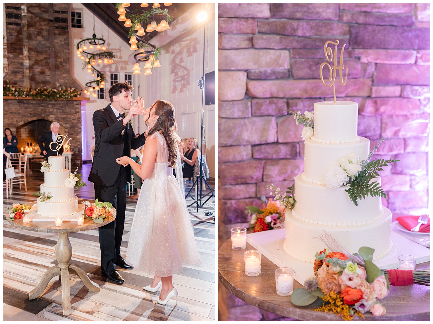 bride and groom cutting the cake